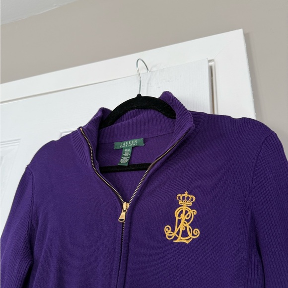 Ralph Lauren Full Zip Logo Patch Purple Sweater Preppy Academia - Picture 3 of 7